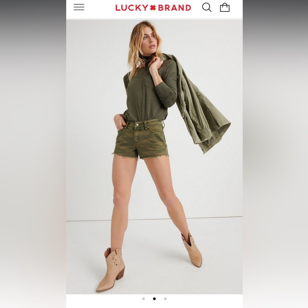 Lucky Brand The Cut Off Denim Jean Shorts in Classic Camo Green XS